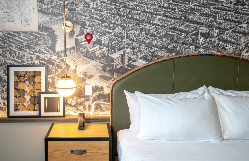 Room with black and white map wallpaper of Columbus, GA